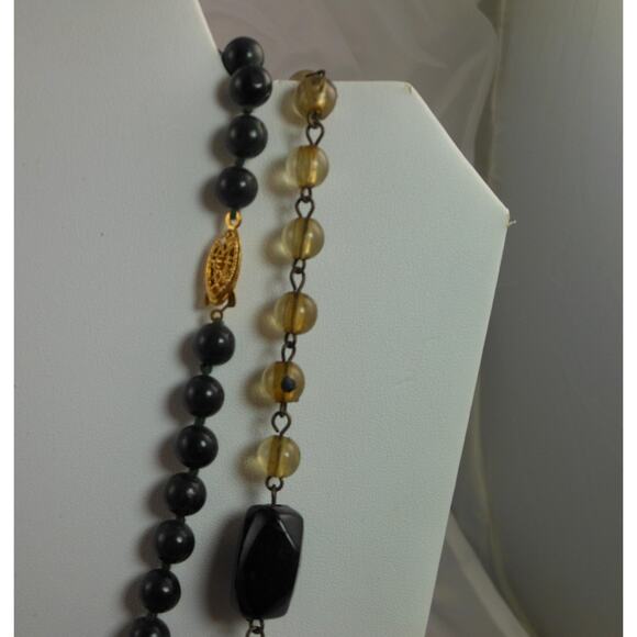 Elegant Vintage Lucite Black Bead Necklace Glass Classic Retro Jewelry Lot - Picture 2 of 5